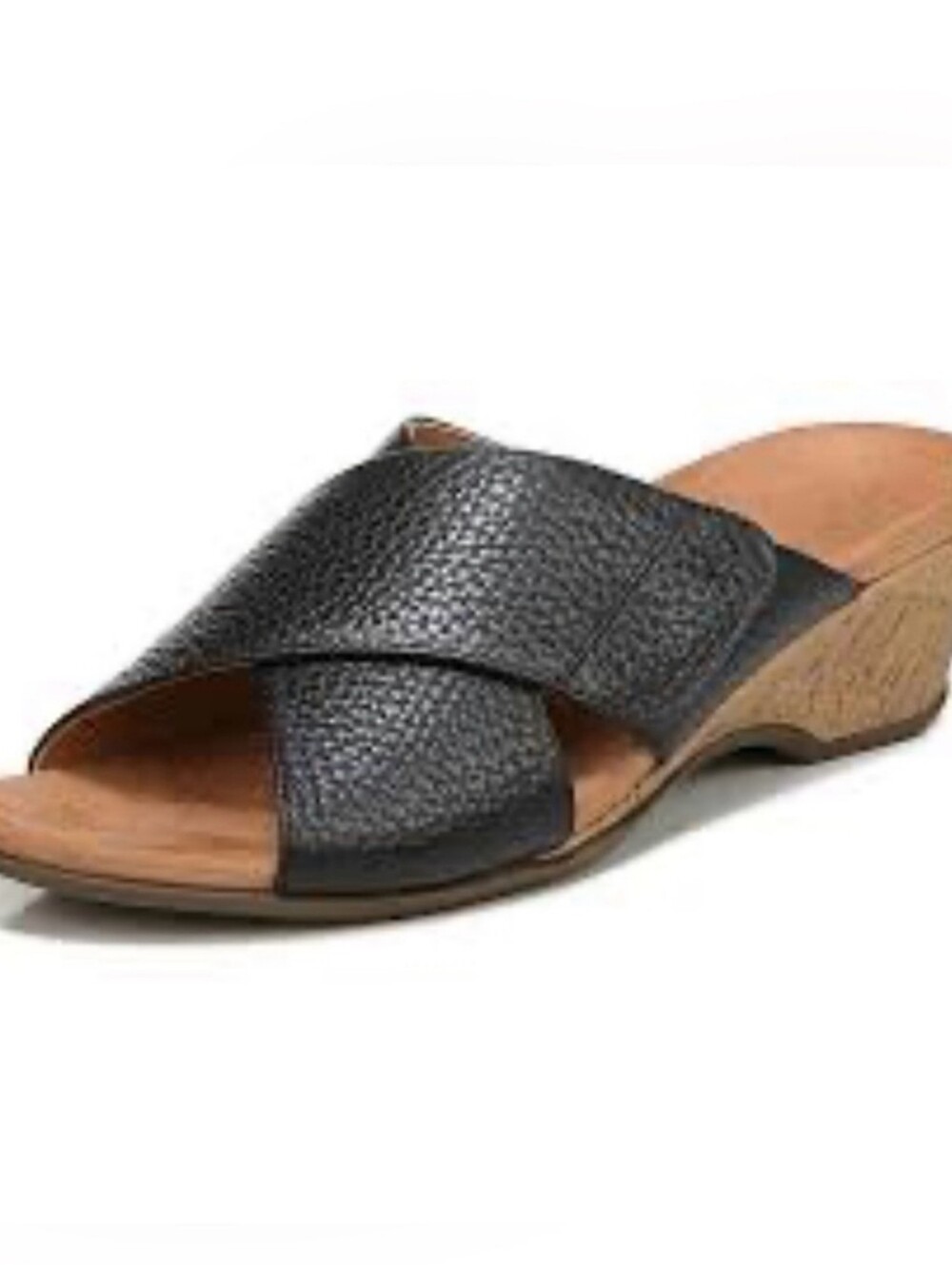 Vionic Black Leather Criscross Wedge Sandals